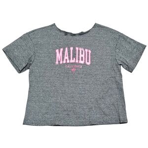 Womens XL Gray Malibu California Graphic T Shirt Top Wide Neck Souvenir NEW